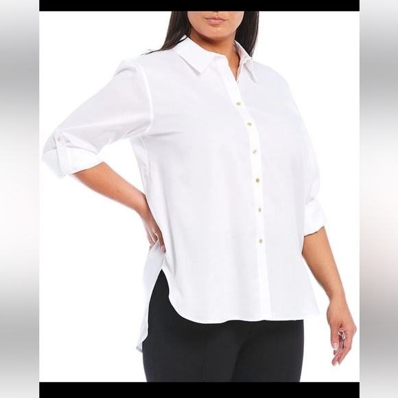 New! Calvin klein plus size 3X white roll tab long sleeve non iron cotton shirt. - Picture 2 of 12